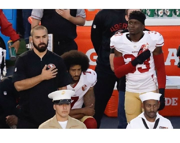 Colin Kaepernick, NFL 49ers, 2016 Protest of Black Men Shooting Deaths, Screenshot by Curt Johnson, September 11, 2016