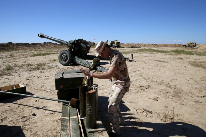 An Iraqi soldier is seen at his base in Makhmour, after it was freed from control of Islamic State, south of Mosul, April 17, 2016.