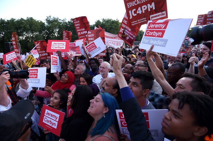 Man of the people: Jeremy Corbyn attends a leadership rally in north London.