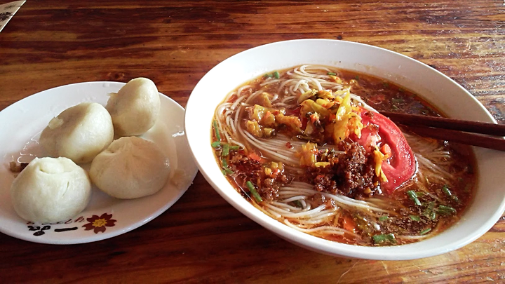 Best healthy breakfast in China – a variety of noodle soup each day and some hot buns.