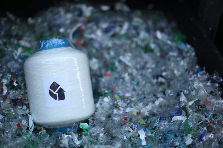 Bottles that have been broken down into flakes.