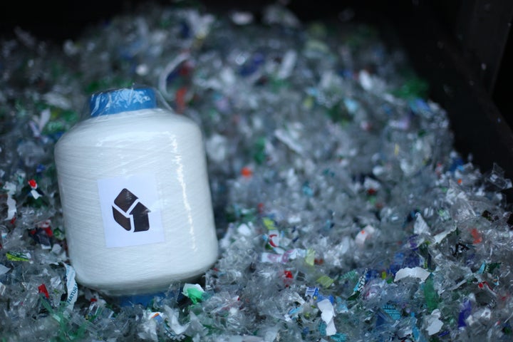 Bottles that have been broken down into flakes. 