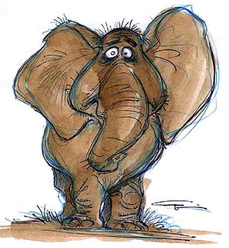 Concept art for the Woody Allen-inspired version of Tantor from Disney's "Tarzan."