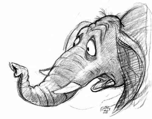 Concept art for the Woody Allen-inspired version of Tantor for Disney's "Tarzan."