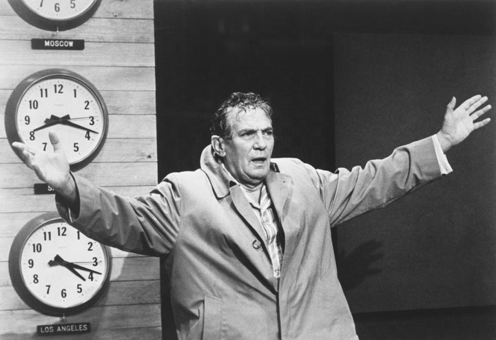 Actor Peter Finch as television news anchor Howard Beale in "Network."