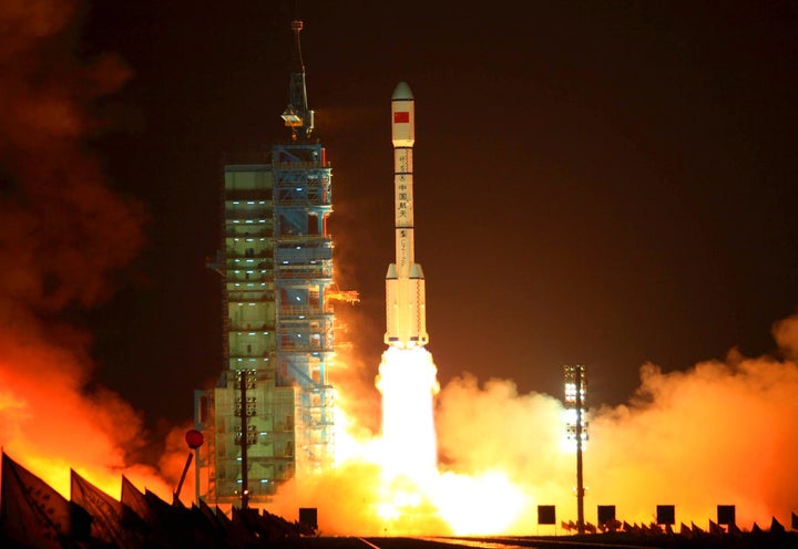 China's rocket carrying the Tiangong-1 module, or 'Heavenly Palace', blasts off from the Jiuquan launch center in Gansu province on Sept. 29, 2011.