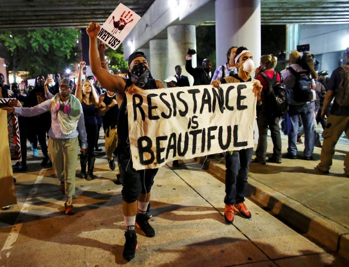 <strong>Protesters in Charlotte, North Carolina, protest against black killings by police</strong>