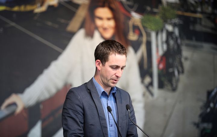 <strong>Brendan Cox, pictured speaking at a memorial for Jo Cox, derided the media's 'demonisation' of migrants</strong>
