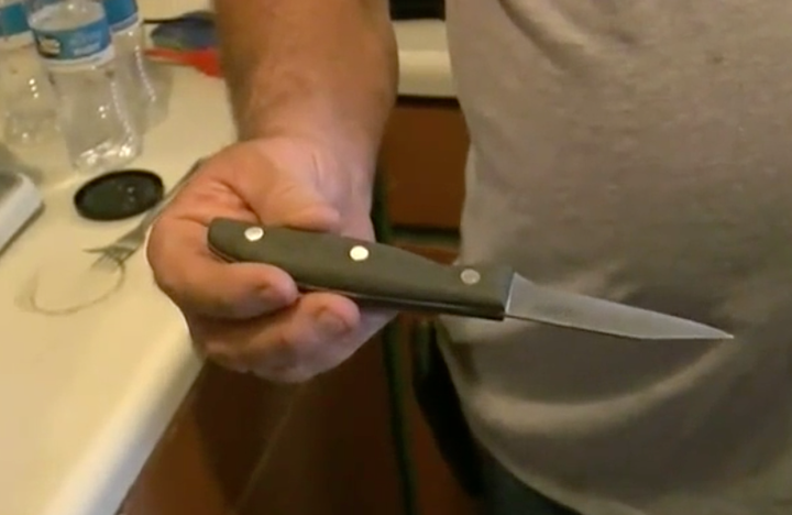 This was the paring knife the dog used -- accidentally, we're sure.