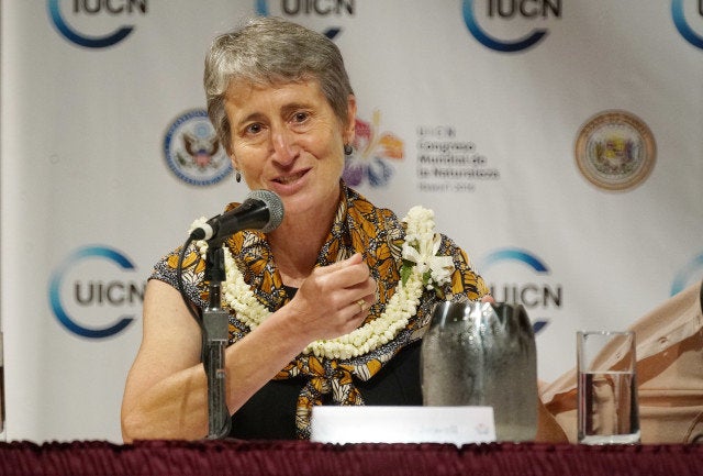 US Interior Secretary Sally Jewell seen here speaking at the World Conservation Congress in Honolulu earlier this month annou