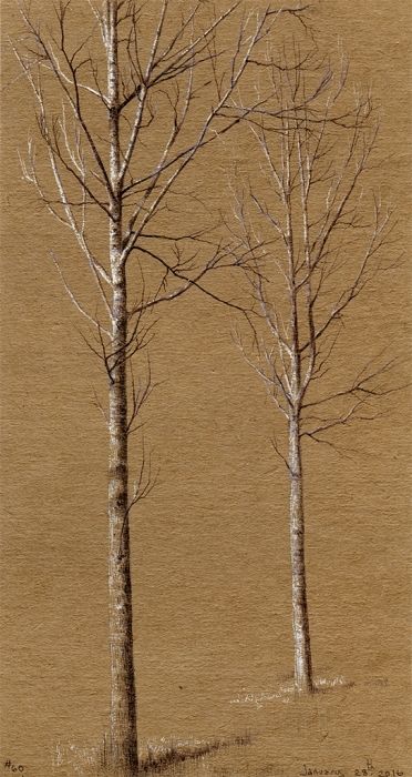 Tree #60, ballpoint and white gel pen on paper, 4.5×8″, January 28th, 2016