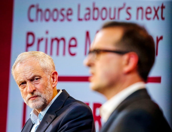 Corbyn and Smith at one of their hustings