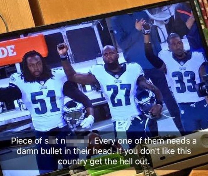 “Piece of s--t n-----s. Every one of them needs a damn bullet in their head. If you don’t like this country get the hell out.”