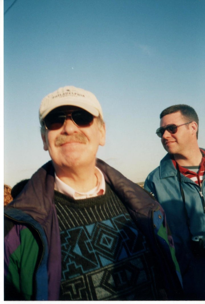 My father and I waiting to see George W. Bush speak at a rally.