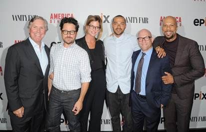 (L-R) President/CEO of EPIX Mark Greenberg, director and host committee member J.J. Abrams, host committee member Katie McGrath, senior producer Jesse Williams, executive producers Solly Granatstein and Common attend EPIX "America Divided" LA Premiere at Billy Wilder Theater at The Hammer Museum on September 20, 2016 in Westwood, California