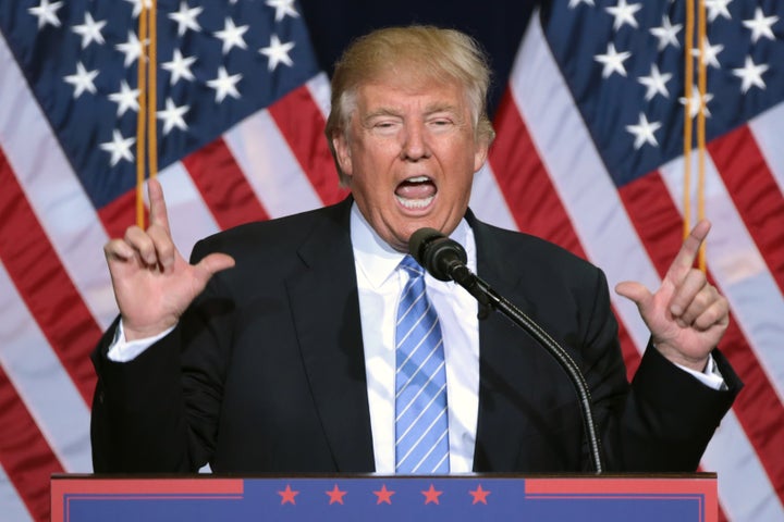 Donald Trump speaking to supporters at an immigration policy speech at the Phoenix Convention Center in Phoenix, Arizona.