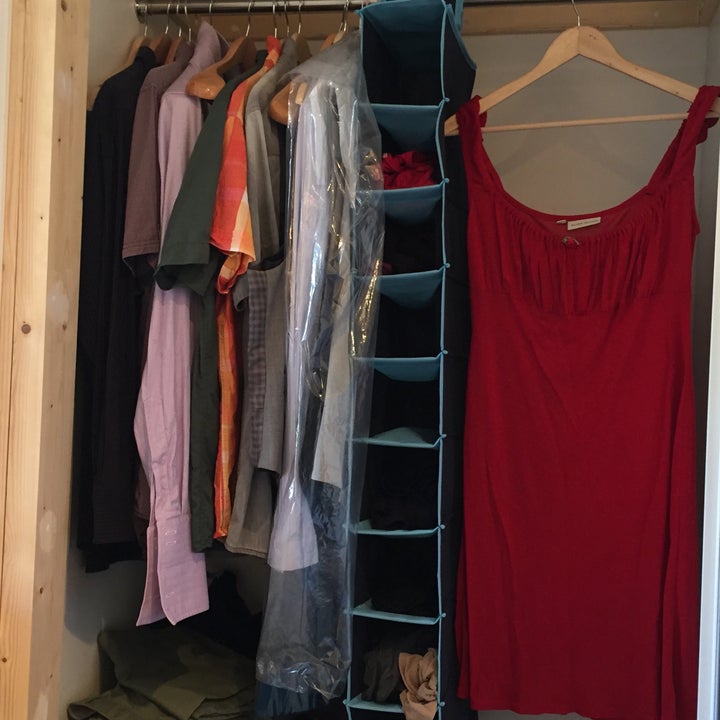 My husband and I share a tiny closet in our London apartment. It helps us keep to a capsule wardrobe.