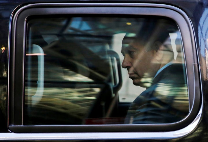 Israel's Prime Minister Benjamin Netanyahu departs after meeting with Republican presidential nominee Donald Trump at Trump T