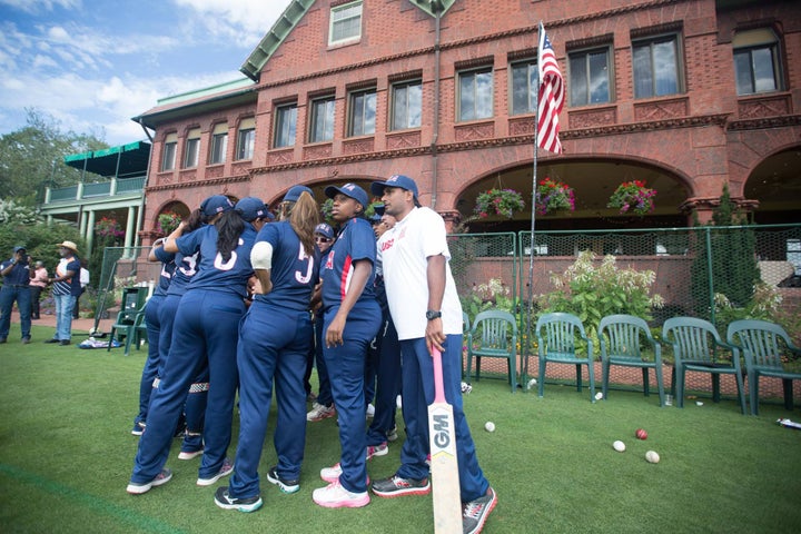 USA huddle before the second innings