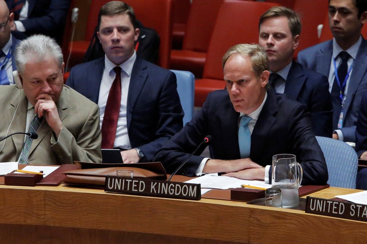 British Ambassador to the United Nations Matthew Rycroft addresses the United Nations Security Council