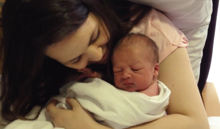 Giovanna Fletcher welcoming her son Buzz into the world.