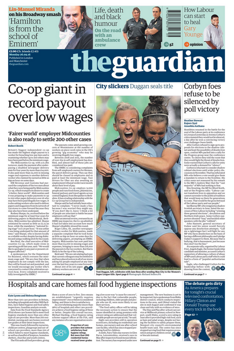 The Guardian's front page on Monday