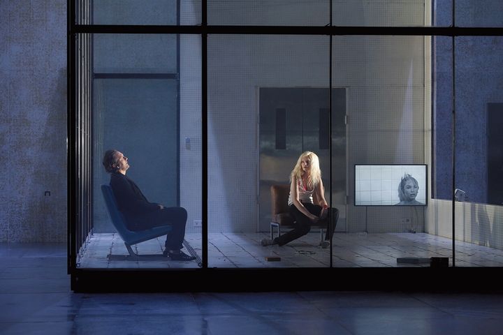 Andrzej Chyra as Hippolytus and Isabelle Huppert as Phaedra in the Sarah Kane section of "Phaedra(s)" at BAM