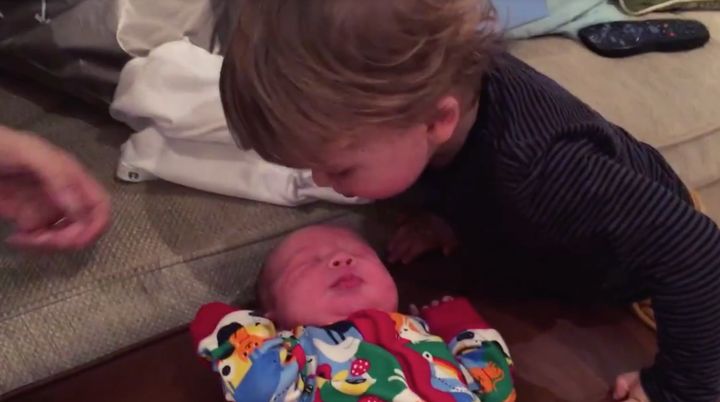 Giovanna Fletcher shared a clip of Buzz meeting his brother Buddy for the first time. 