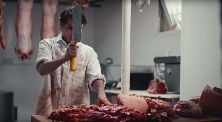 <strong>The ad shows meat being chopped...</strong>