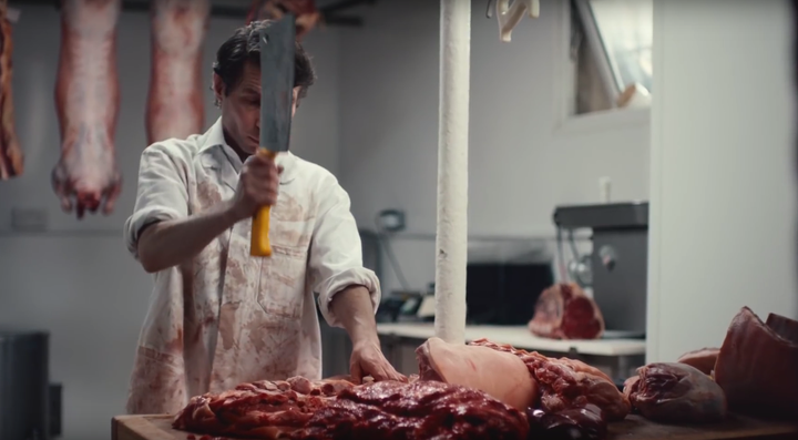 The ad shows meat being chopped...