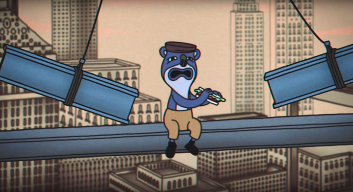 <strong>...and a cartoon animal being hit with metal girders</strong>