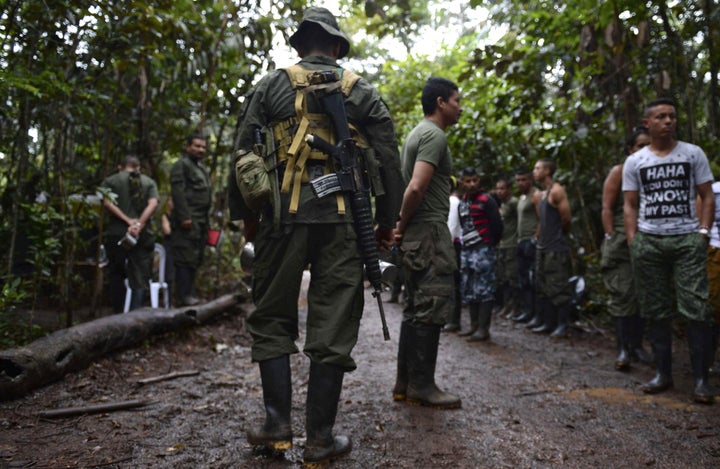 FARC guerrillas at their camp in El Diamante.