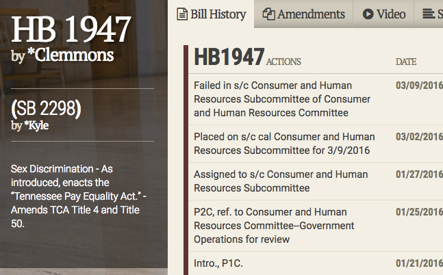 Clemmons sponsored, "Tennessee Pay Equality Act" fails, and women's choices are to blame for pay gap.