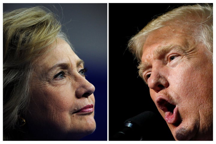 Democratic presidential candidate Hillary Clinton speaks during an event in Scranton, Pennsylvania, August 15, 2016 and Republican presidential nominee Donald Trump holds a rally in Roanoke, Virginia, September 24, 2016 in a combination of file photographs.