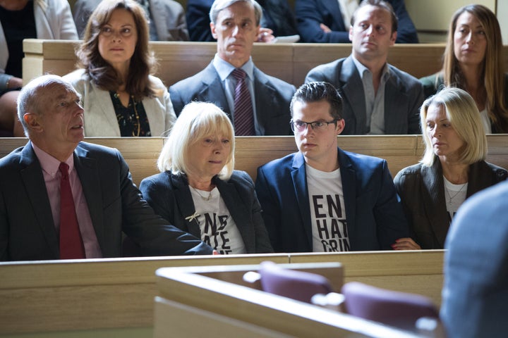 Pam, Ben and Kathy sport t-shirts supporting an anti-hate crime campaign