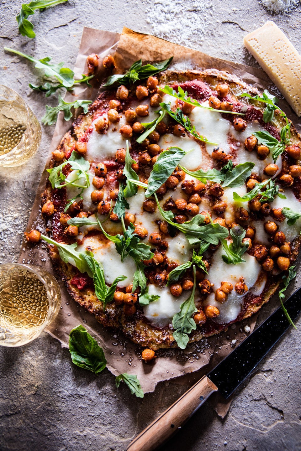 Cauliflower Crust Chickpea Pepperoni Pizza