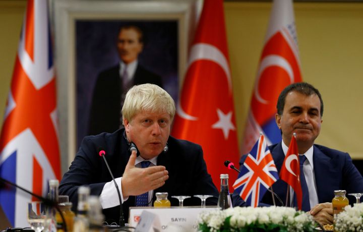 <strong>British Foreign Secretary Boris Johnson holds a joint news conference with Turkey's European Union Affairs Minister Omer Celik in Ankara, Turkey</strong>