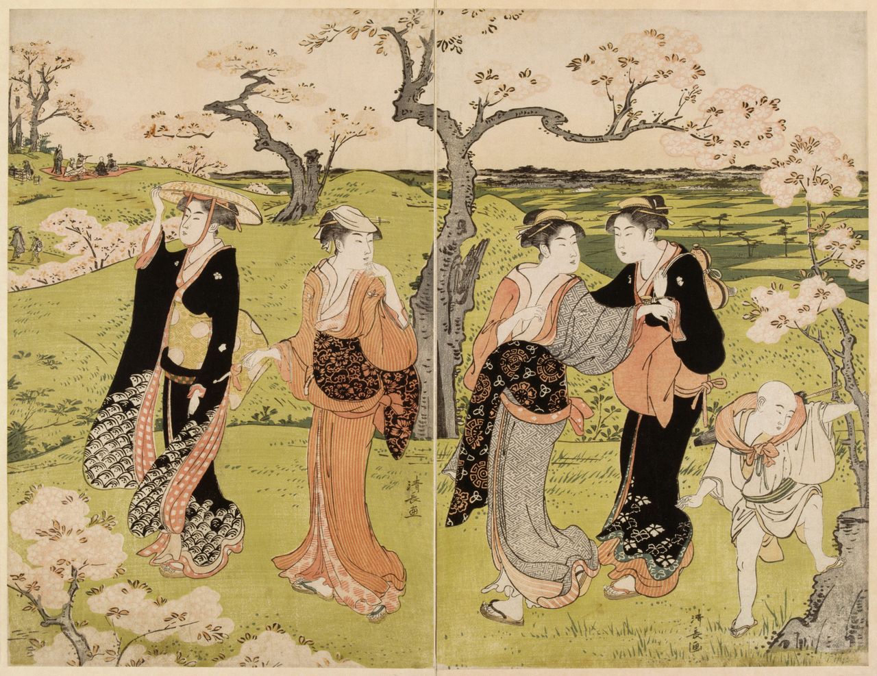Torii Kiyonaga, "Picnic under the cherry blossoms in Asukayama," 1787