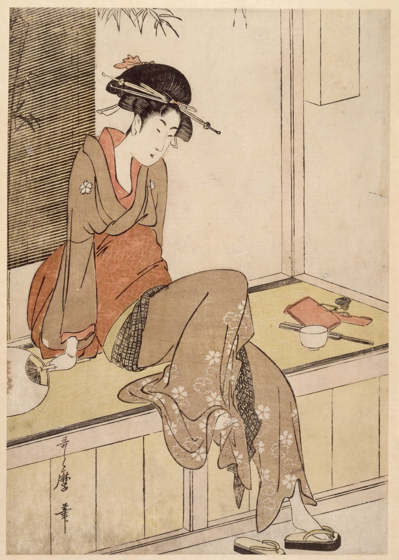 Kitagawa Utamaro, "Young woman getting air on a porch," Edo Period, 1603-1868