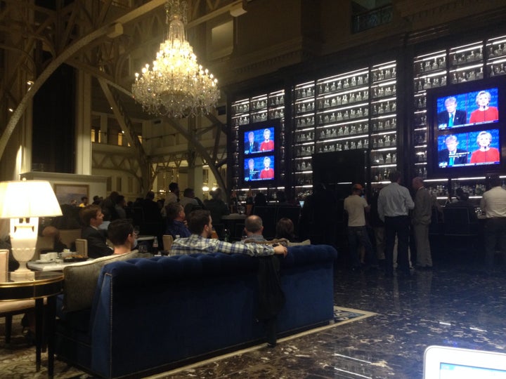 A crowd of more than 350 gathered at Donald Trump's downtown D.C. hotel to watch Trump and Hillary Clinton in the first presidential debate on Monday.