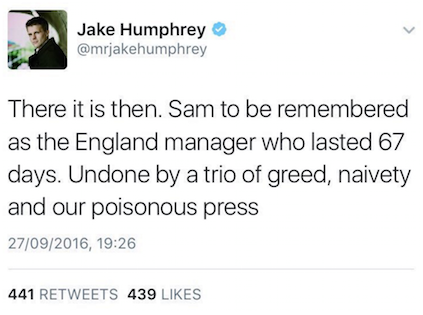 Original tweet: Humphries hit out at 'poisonous press'