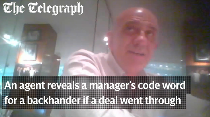 A still take from a Daily Telegraph video showing Italian football agent Pino Pagliara told the newspaper he relied on the 'greed' of football managers.