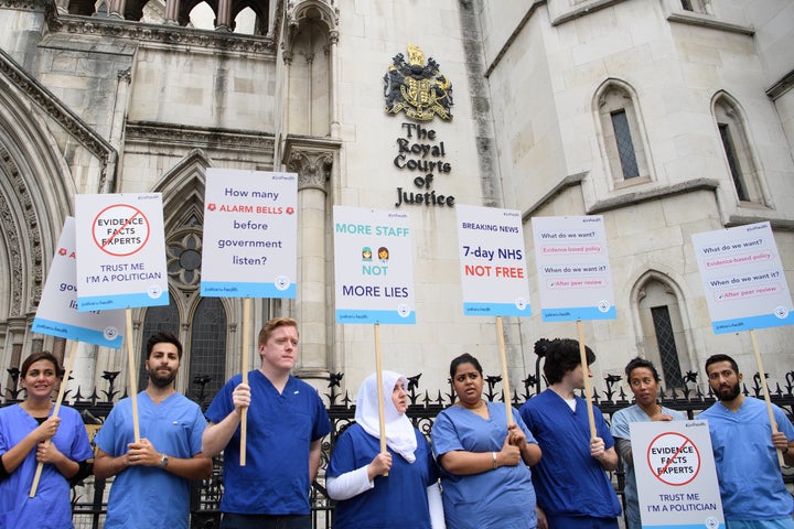 <strong>Junior doctors and supporters rally outside the Royal Courts of Justice last week</strong>
