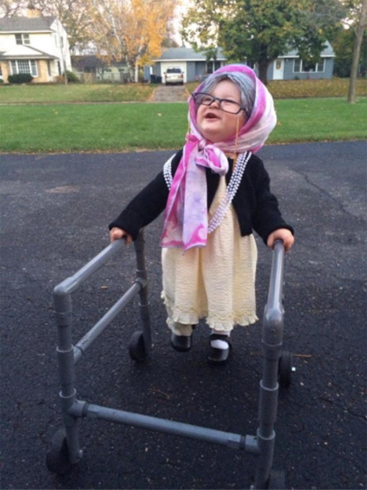 child dress up as old lady