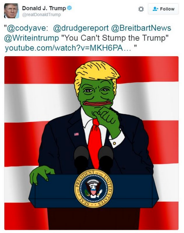 Donald Trump shared a Pepe meme of himself