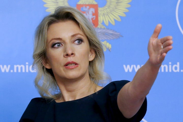 Spokeswoman of the Russian Foreign Ministry Maria Zakharova gestures as she attends a news briefing in Moscow, Russia, October 6, 2015.