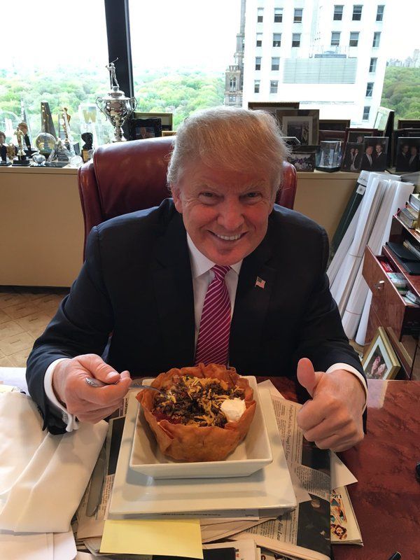 Happy #CincoDeMayo! Trump tweeted from the Tower Grill. I love Hispanics!” the tweet said.