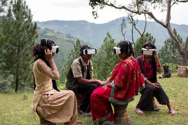 <strong>WaterAid's world premiere of 'Aftershock' makes for a pretty unusual sight on the Nepalese hillside at Kharelthok</strong>