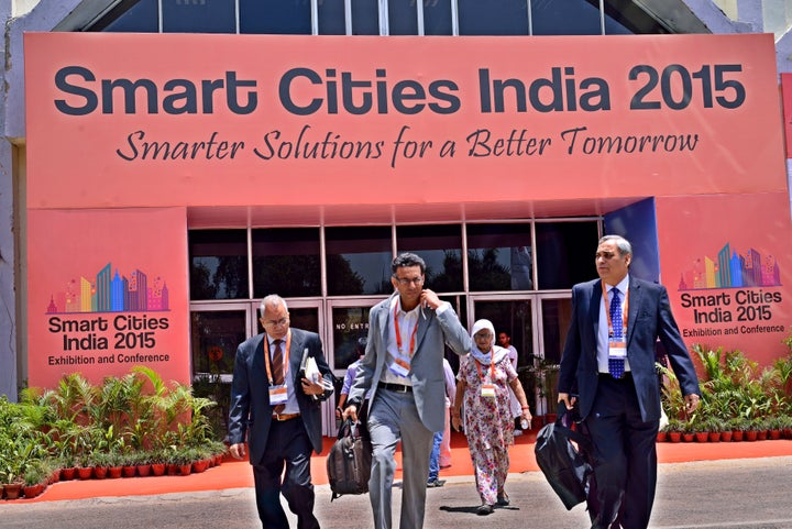 NEW DELHI, INDIA - MAY 22: Last day of Smart Cities India 2015 Exhibition at Pragati Maidan on May 22, 2015 in New Delhi, Ind
