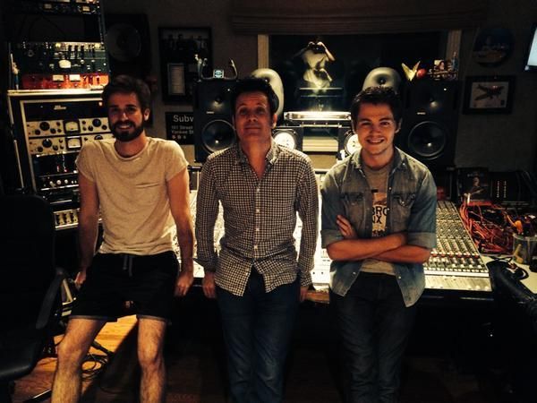 Gabriel Hugoboom, left, in Warren's studio with Warren (center) and Damian McGinty (right), working on music for another album.